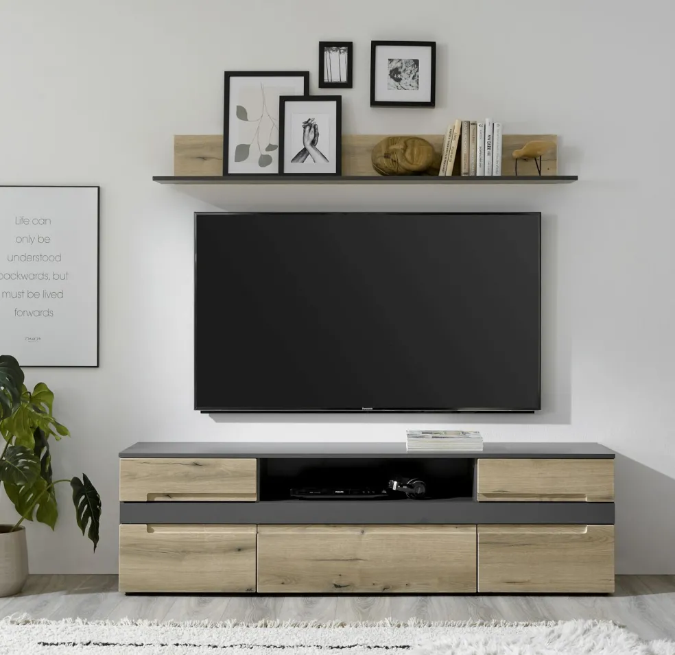 Banc TV avec étagère murale CORK