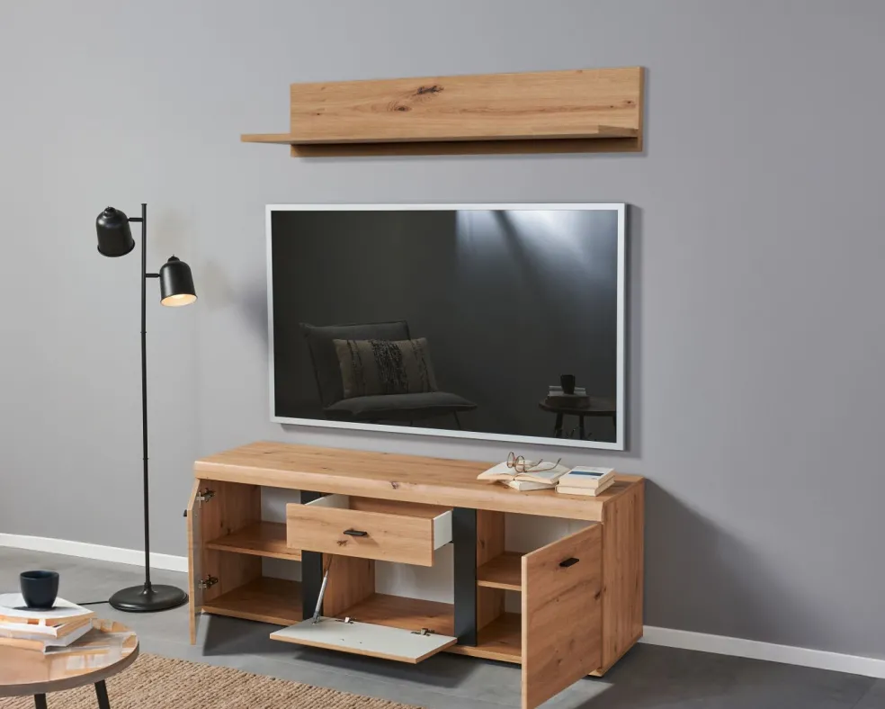 Banc TV avec étagère murale KRETA