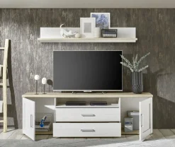 Banc TV avec étagère murale BIEL