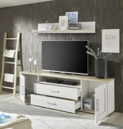 Banc TV avec étagère murale BIEL