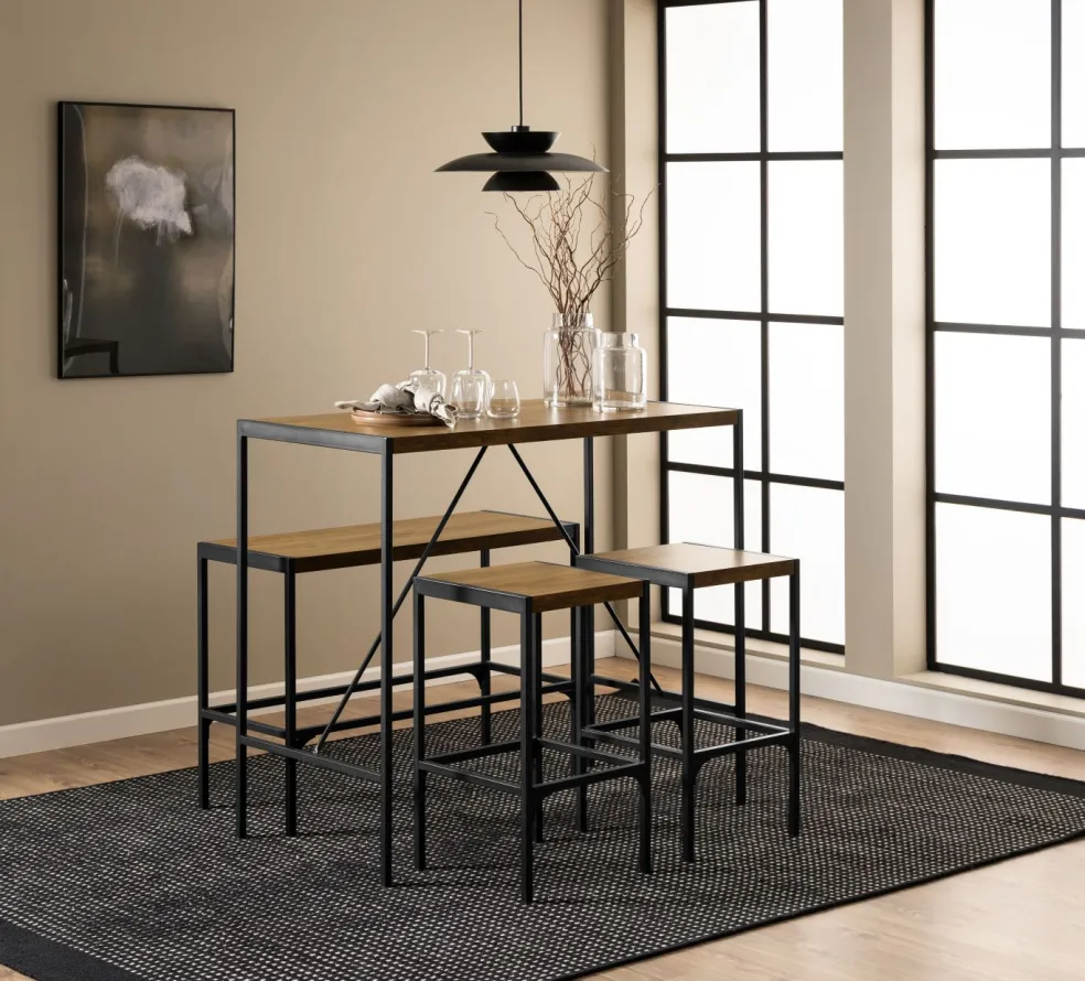 Ensemble table bar, banc et tabourets BERLIN