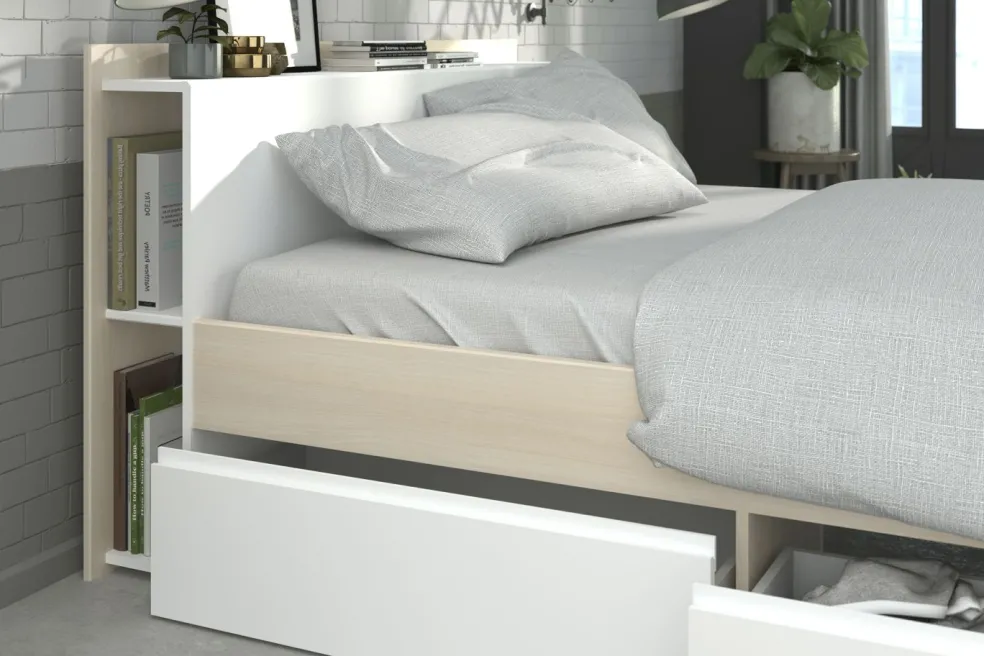 Lit 140 cm avec rangement, armoire, bureau et commode MOST 75