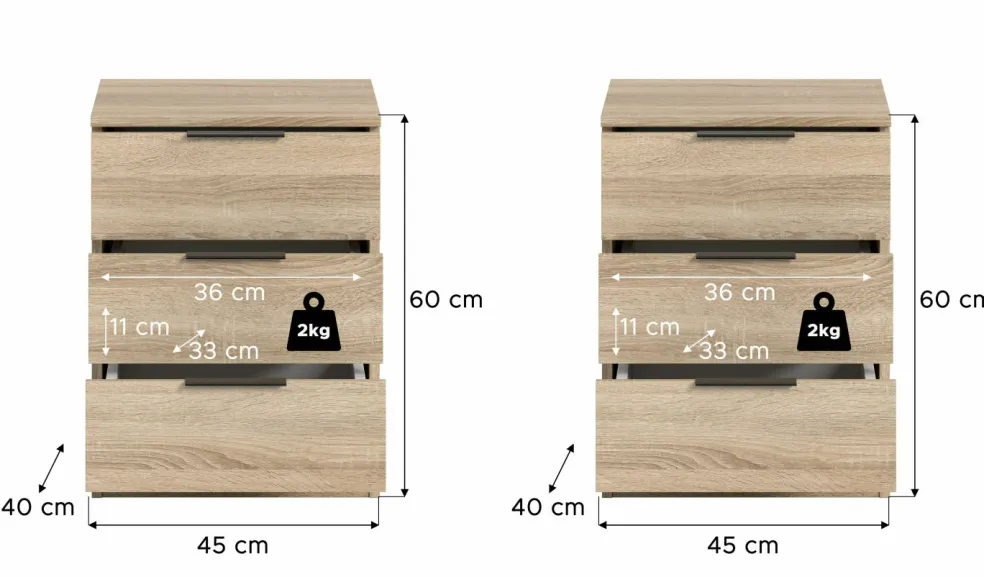 Lot de 2 chevets KOPENHAGEN