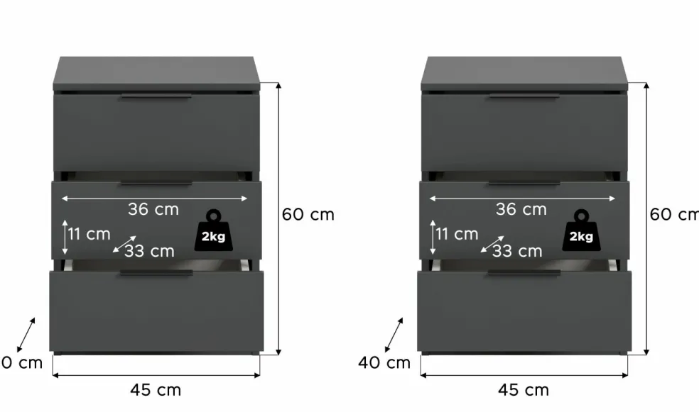 Lot de 2 chevets KOPENHAGEN