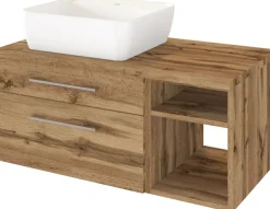 Meuble sous vasque 90 avec vasque à poser à gauche DAVOS