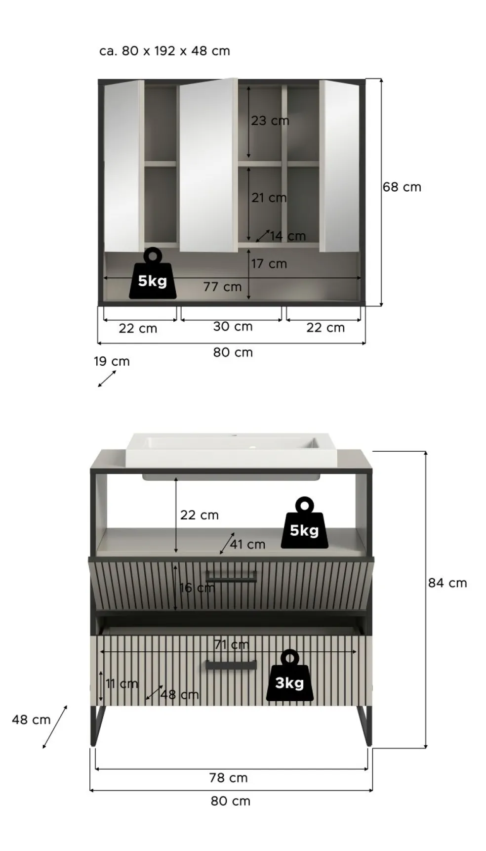 Salle de bains combinée 3 éléments BAGNO