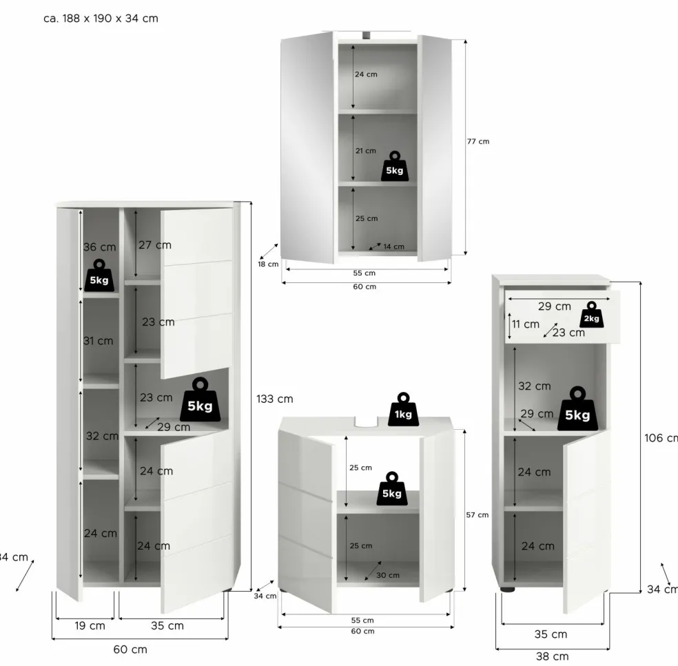 Salle de bains combinée 5 éléments AMBO