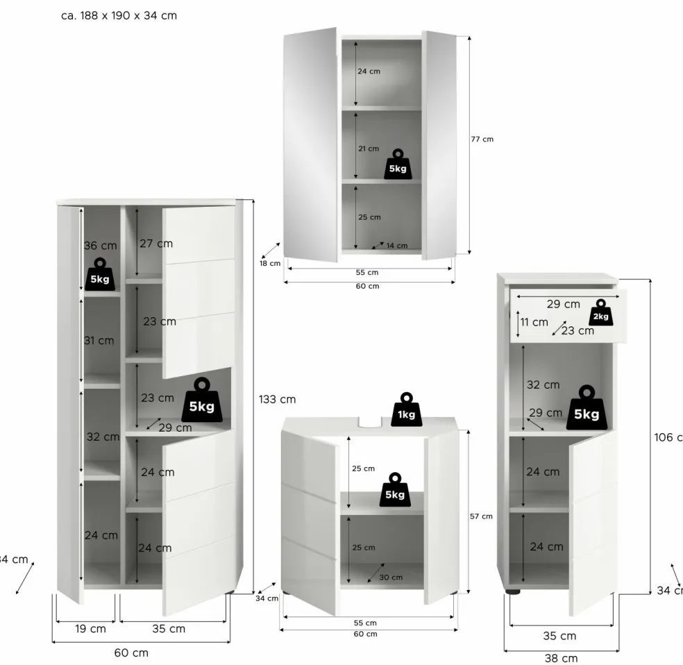 Salle de bains combinée 4 éléments AMBO